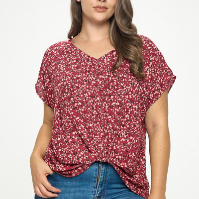 Shop West K Leah Plus Size Short Sleeve Woven Top In Red