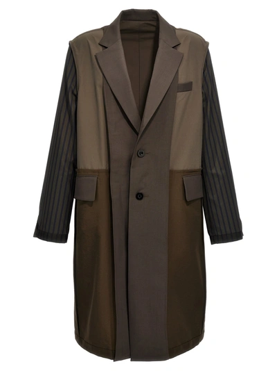 Shop Sacai Two-material Coat Coats, Trench Coats Brown