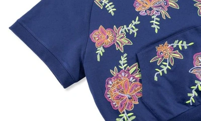 Shop Truce Kids' Floral Embroidered Short Sleeve Sweatshirt In Navy