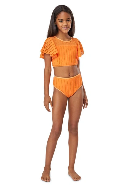 Shop Habitual Kids' Flouncie Two-piece Swimsuit In Orange