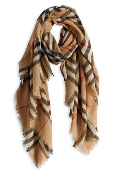 Shop Burberry Check Wool Scarf In Archive Beige