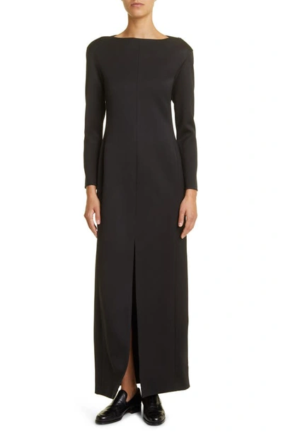 Shop The Row Reysha Long Sleeve Wool Maxi Dress In Black