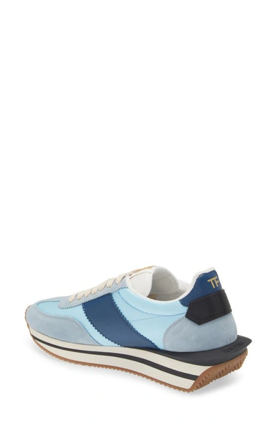 Shop Tom Ford James Mixed Media Low Top Sneaker In Light Blue/ Cream
