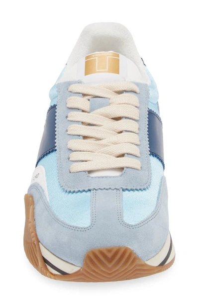 Shop Tom Ford James Mixed Media Low Top Sneaker In Light Blue/ Cream