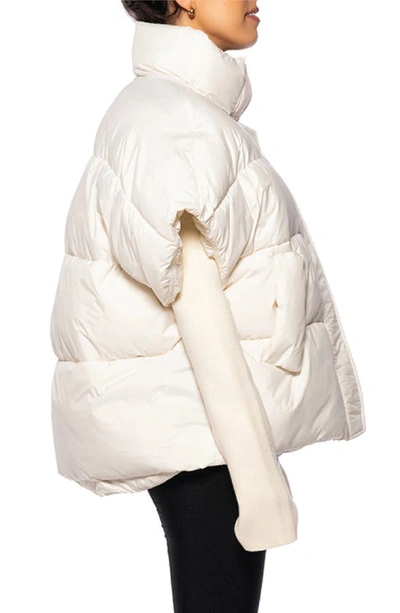 Azalea Wang Willow Layered Mixed Media Puffer Jacket In Ivory