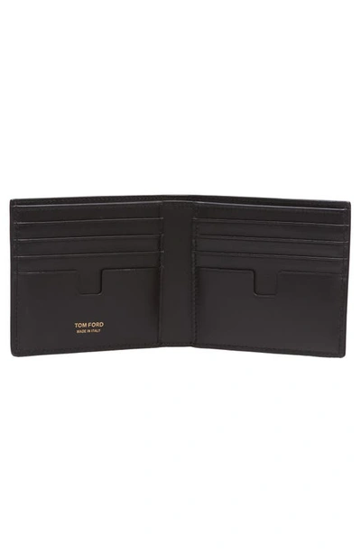Shop Tom Ford T-line Croc Embossed Patent Leather Bifold Wallet In Chocolate Brown