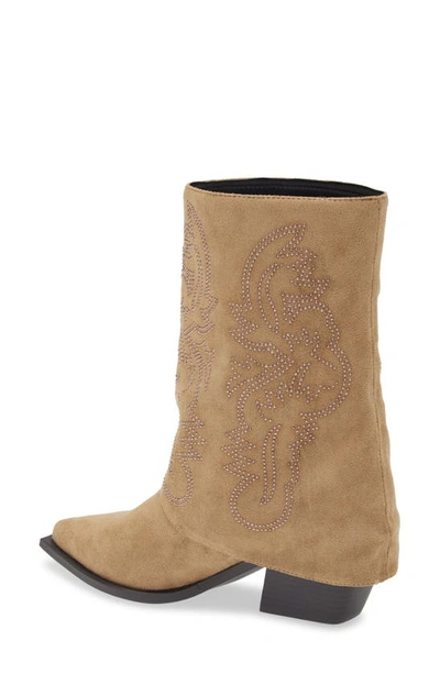 Azalea Wang Portabella Foldover Shaft Pointed Toe Bootie In Tan