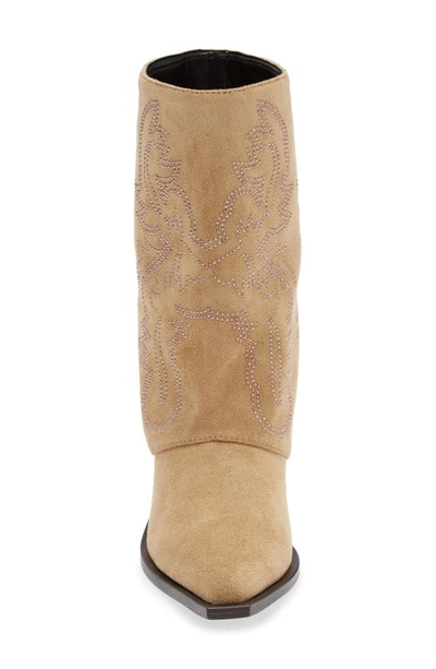 Azalea Wang Portabella Foldover Shaft Pointed Toe Bootie In Tan