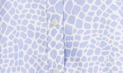 Shop Foxcroft Meghan Giraffe Print Linen Blend Button-up Shirt In Blue/ White