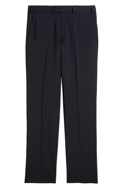 Shop Emporio Armani G-line Flat Front Wool Pants In Solid Blue Navy
