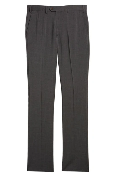 Shop Emporio Armani G-line Flat Front Wool Pants In Solid Dark Grey