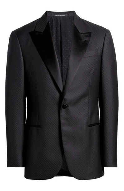 Shop Emporio Armani G-line Peaked Satin Lapel Dinner Jacket In Solid Dark Grey