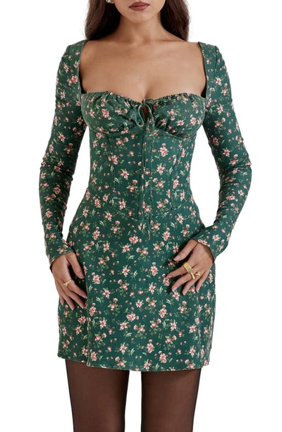 House Of Cb Malika Long Sleeve Cocktail Minidress In Christmas Print