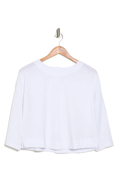 Shop Adrianna Papell Button Back Long Sleeve Ribbed T-shirt In White