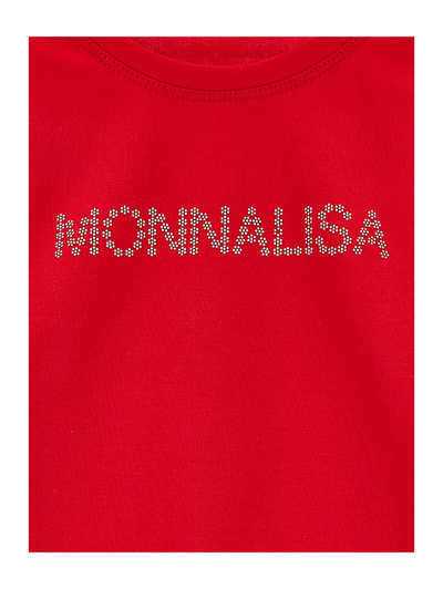 Shop Monnalisa Studded Logo Jersey T-shirt In Red