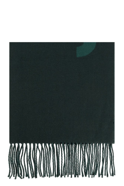 Shop Jacquemus Logo Detailed Fringed Scarf In Green