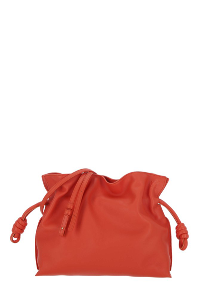 Shop Loewe Flamenco Logo Detailed Drawstring Clutch Bag In Orange