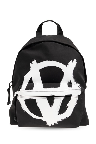 Shop Vetements Logo Printed Backpack In Black