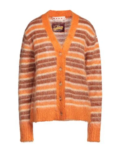 Shop Marni Woman Cardigan Orange Size 8 Mohair Wool, Polyamide, Wool