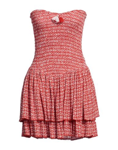 Poupette St Barth Woman Mini Dress Tomato Red Size S Rayon In Tomato Red