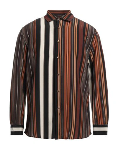 Shop Etro Man Shirt Brown Size M Silk