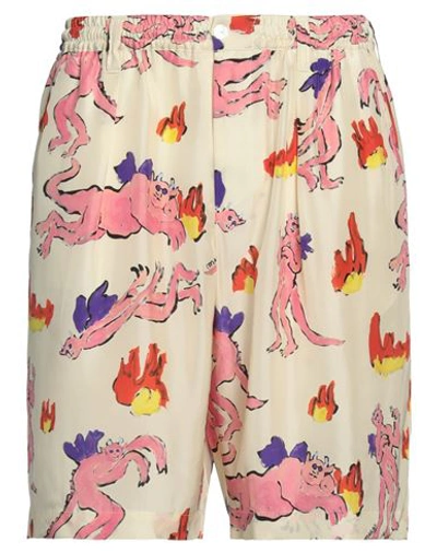 Marni Multicolor Printed Silk Bermuda Shorts In Beige