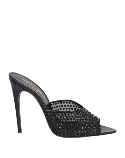 Shop Saint Laurent Woman Sandals Black Size 7 Textile Fibers