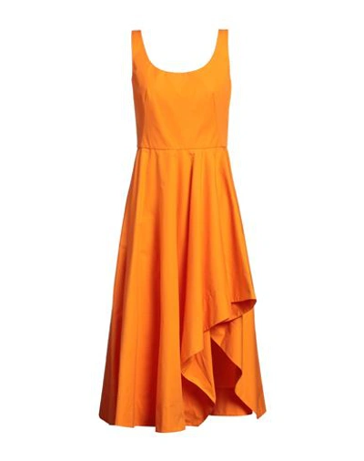 Shop Alexander Mcqueen Woman Midi Dress Orange Size 6 Cotton