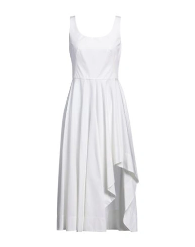 Shop Alexander Mcqueen Woman Midi Dress Off White Size 4 Cotton