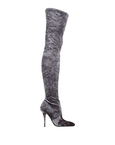 Shop Saint Laurent Woman Boot Grey Size 8 Textile Fibers