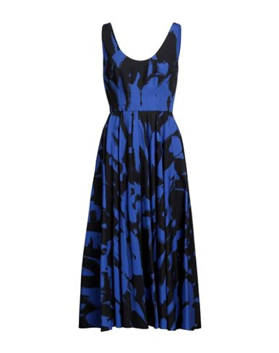 Shop Alexander Mcqueen Woman Midi Dress Bright Blue Size 6 Cotton