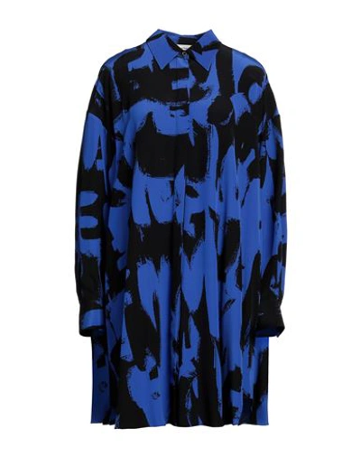 Shop Alexander Mcqueen Woman Mini Dress Bright Blue Size 4 Silk