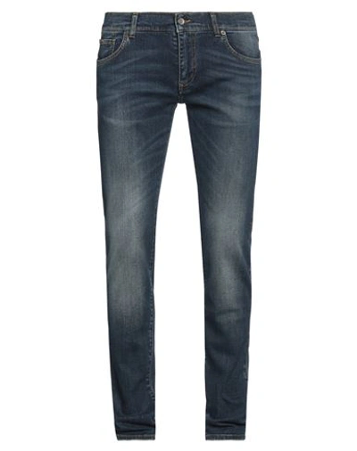 Shop Dolce & Gabbana Man Jeans Blue Size 42 Cotton, Elastomultiester, Elastane, Bovine Leather
