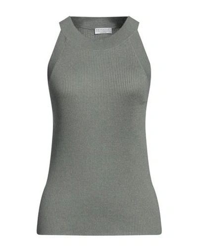 Shop Brunello Cucinelli Woman Top Sage Green Size M Cashmere, Silk, Polyamide, Metallic Polyester