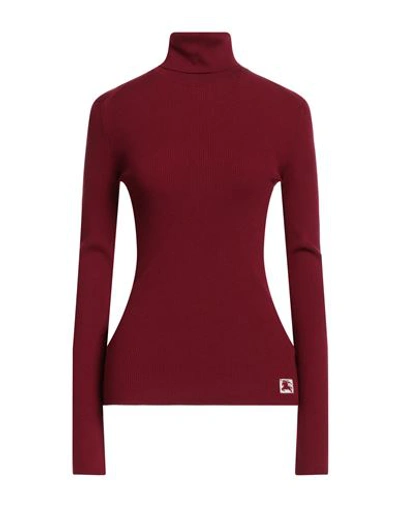 Shop Burberry Woman Turtleneck Burgundy Size L Wool, Polyester In Red