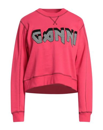 Shop Ganni Woman Sweatshirt Magenta Size L Organic Cotton