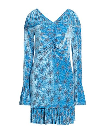 Rabanne Woman Mini Dress Azure Size 14 Viscose, Polyamide, Polyester, Elastane In Blue