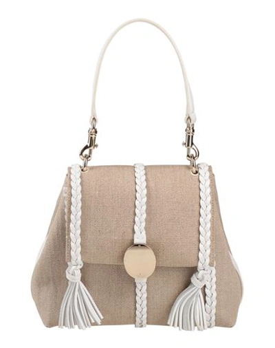 Shop Chloé Woman Handbag Beige Size - Linen, Calfskin