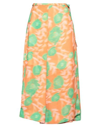 Shop Ganni Woman Midi Skirt Orange Size 8/10 Recycled Polyester