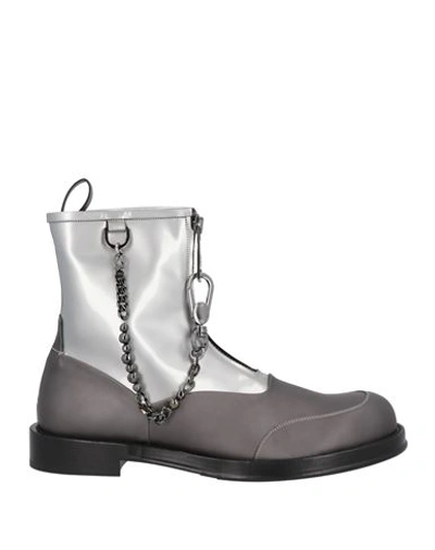 Shop Dolce & Gabbana Man Ankle Boots Lead Size 9 Soft Leather, Textile Fibers In Grey