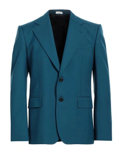 Shop Alexander Mcqueen Man Blazer Deep Jade Size 40 Polyester, Wool In Green