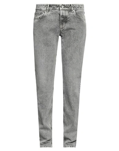 Shop Brunello Cucinelli Man Jeans Grey Size 40 Cotton, Leather