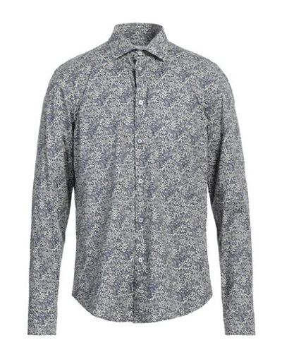 Manuel Ritz Man Shirt Slate Blue Size 15 ½ Cotton, Elastane In Blue
