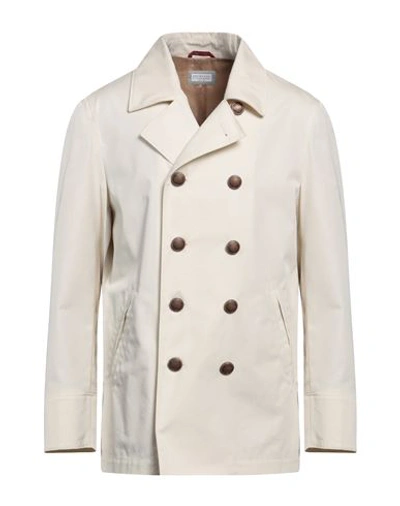 Shop Brunello Cucinelli Man Overcoat & Trench Coat Off White Size 38 Cotton, Polyamide, Cupro