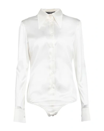 Shop Dolce & Gabbana Woman Bodysuit Cream Size 6 Silk, Elastane In White