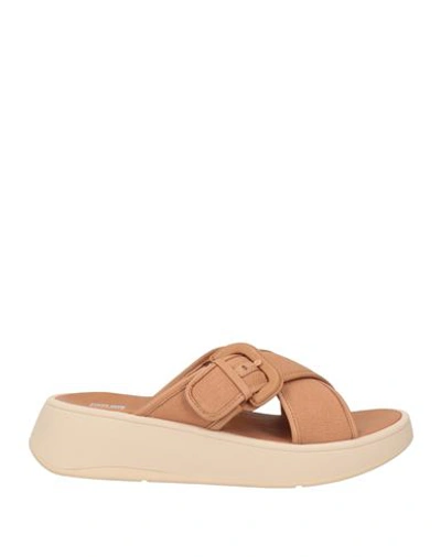 Fitflop Woman Sandals Camel Size 7 Leather, Textile Fibers In Beige