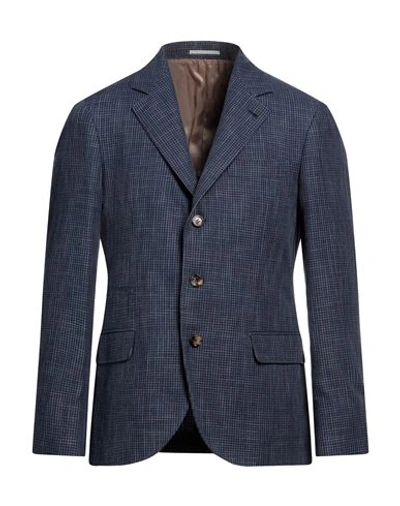 Shop Brunello Cucinelli Man Blazer Midnight Blue Size 42 Cotton, Virgin Wool