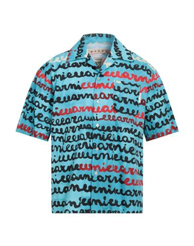 Shop Marni Man Shirt Azure Size 38 Cotton In Blue
