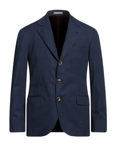 Shop Brunello Cucinelli Man Blazer Midnight Blue Size 40 Cotton, Elastane