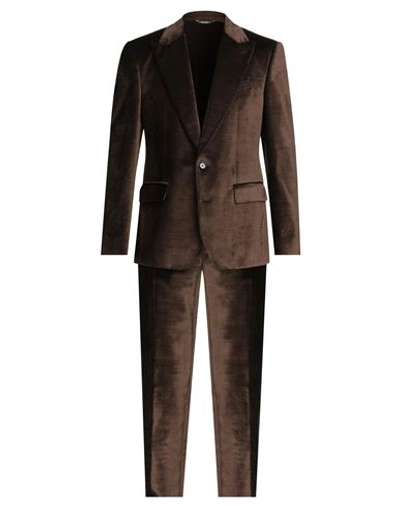 Shop Dolce & Gabbana Man Suit Cocoa Size 42 Cotton, Viscose In Brown